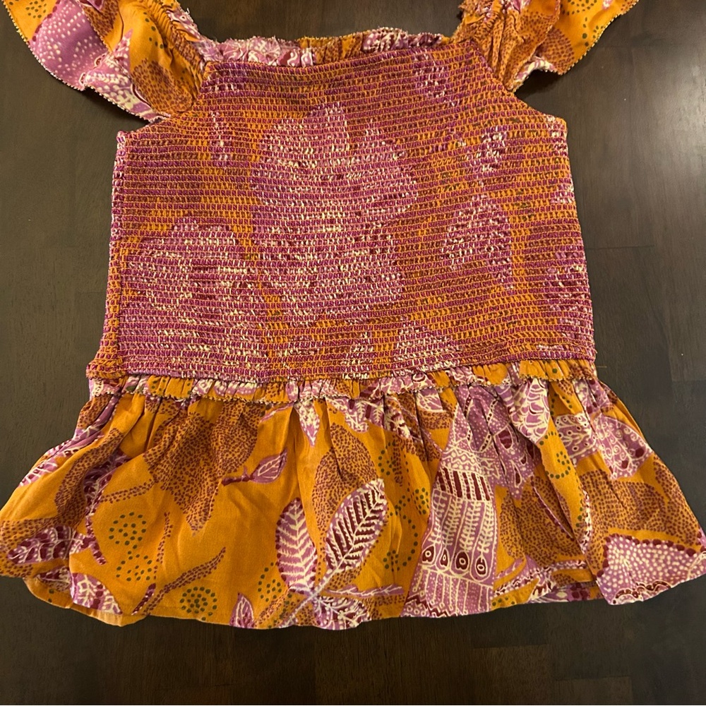 House of Harlow 1960 smocked off the shoulder boho orange pink print top Size S - Picture 4 of 13